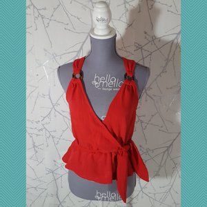 E & M Red Wrap Style Peplum Tank